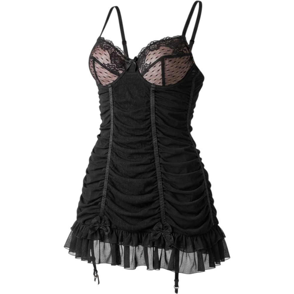 Victorias Secret Gold Lbl Ruched Mesh Ruffle Garter Lingerie 36B Sexy Pinup '09